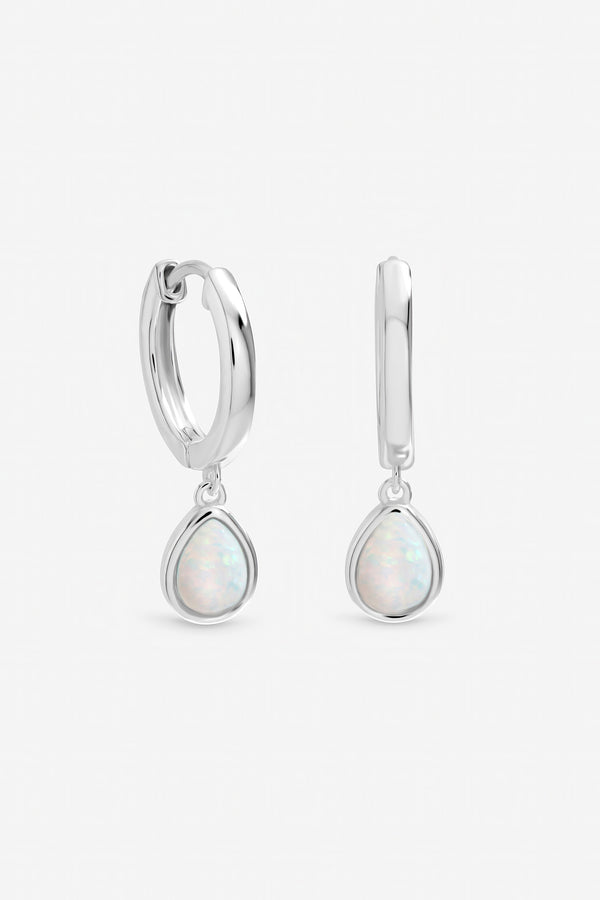 Inicio Sterling Silver Opal Peardrop Charm Hoops