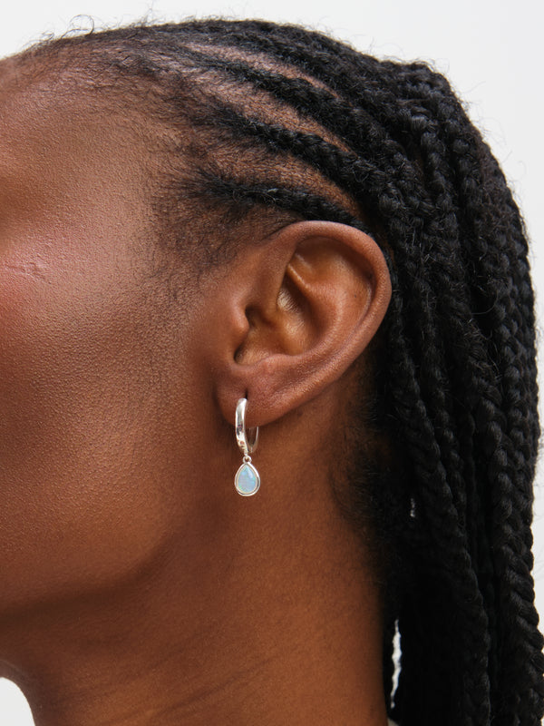 Inicio Sterling Silver Opal Peardrop Charm Hoops