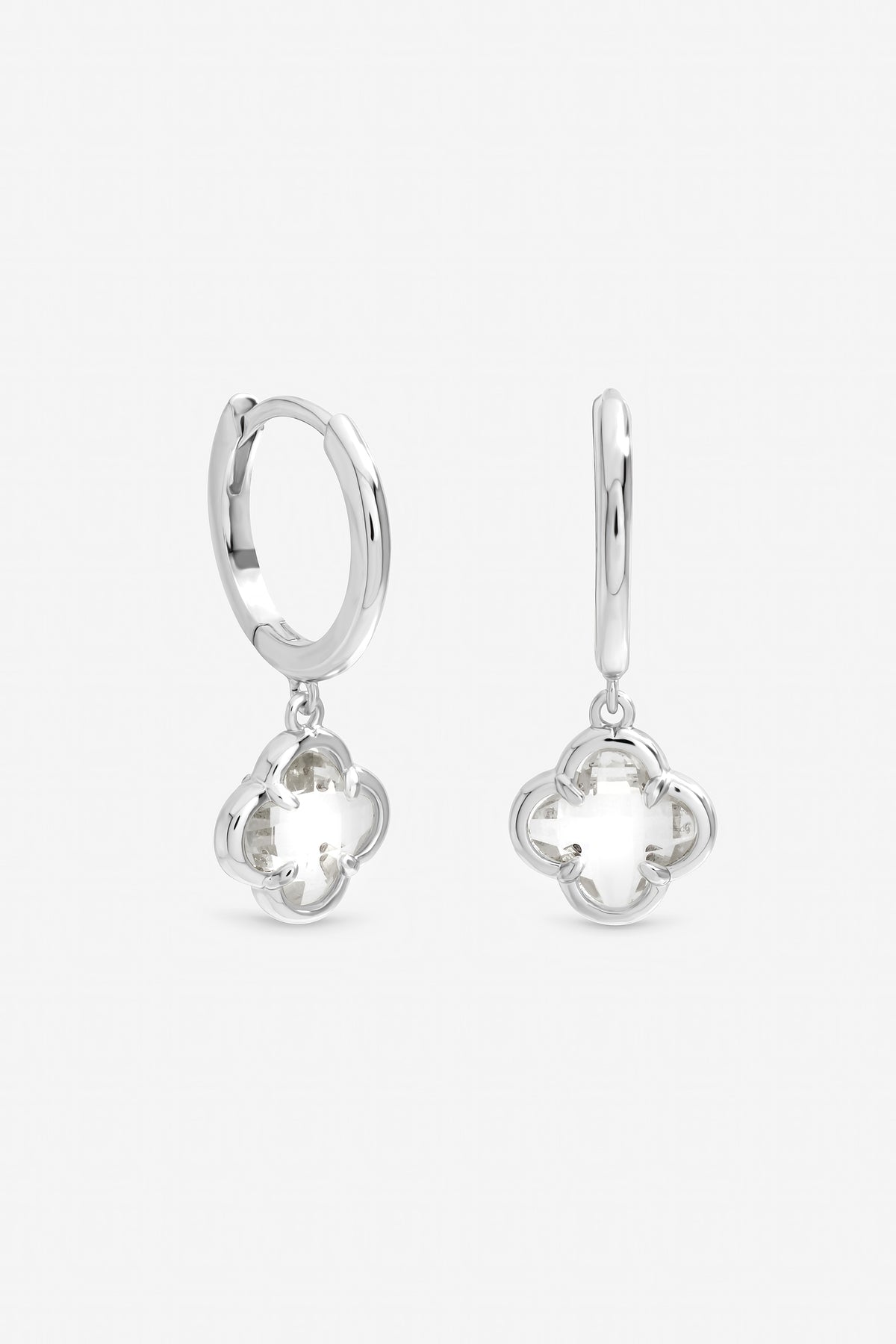 Inicio Sterling Silver Crystal Clover Charm Huggie Hoops