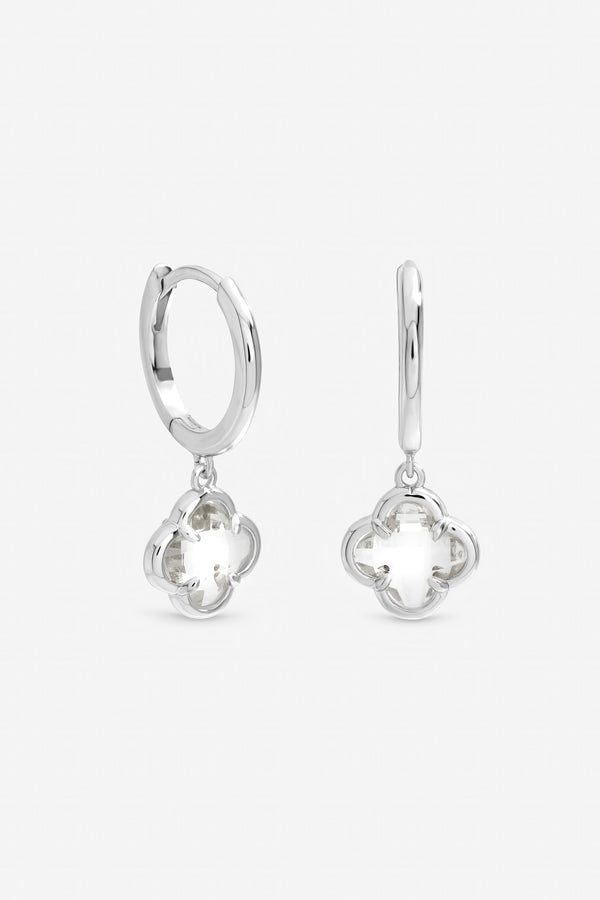 Inicio Sterling Silver Crystal Clover Charm Huggie Hoops