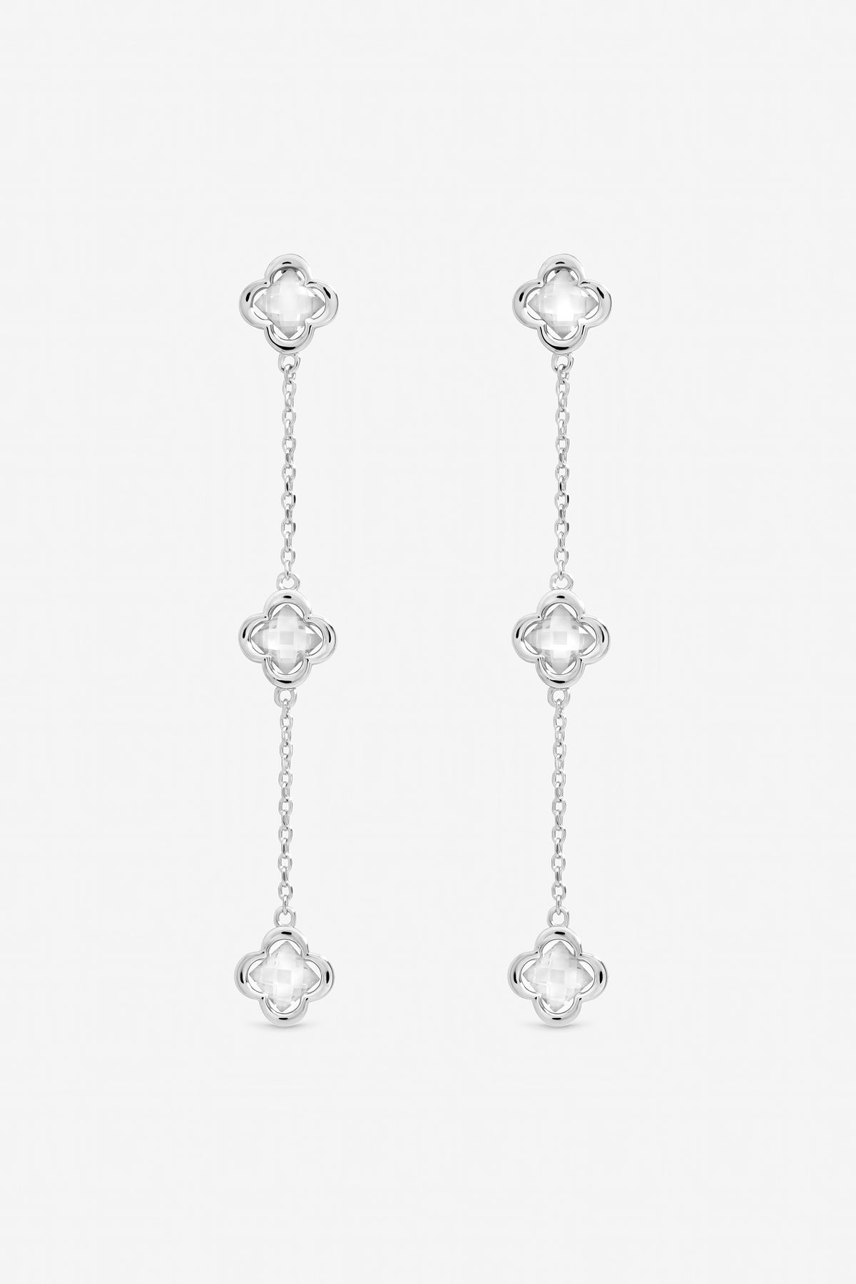 Inicio Sterling Silver Plated Crystal Fine Triple Clover Drop Earrings