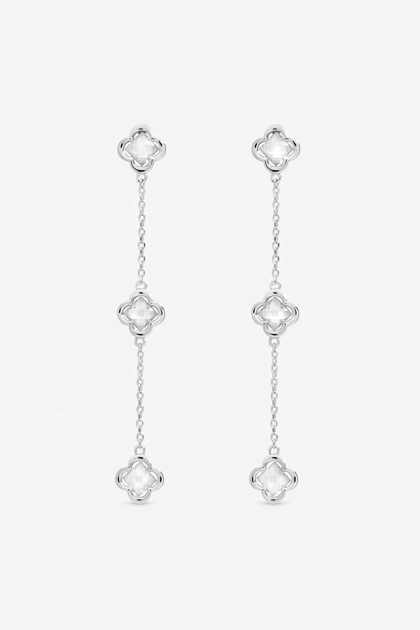 Inicio Sterling Silver Plated Crystal Fine Triple Clover Drop Earrings