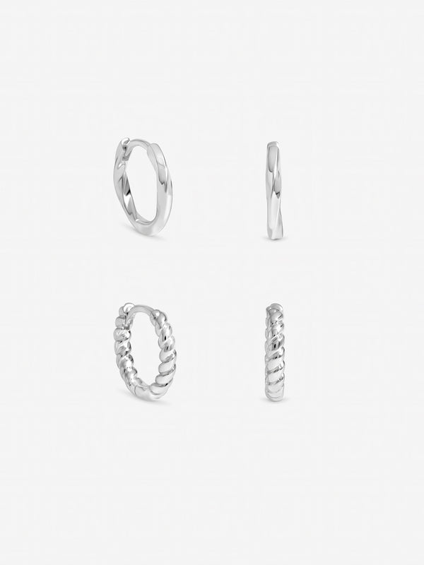 Inicio Sterling Silver Polished Hoops - Pack of 2