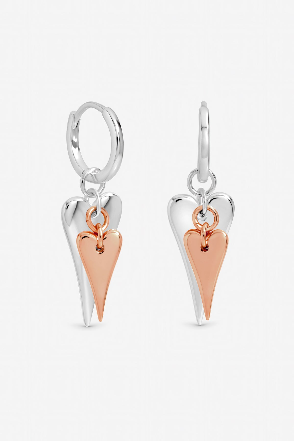 Inicio Sterling Silver Two Tone Heart Charm Hoop Earrings - Gift Pouch