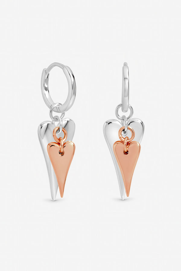 Inicio Sterling Silver Two Tone Heart Charm Hoop Earrings - Gift Pouch