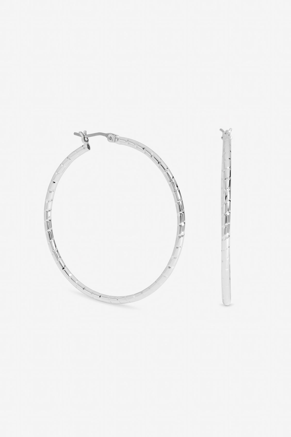 Inicio Sterling Silver Plated Large Textured Hoops - Gift Pouch