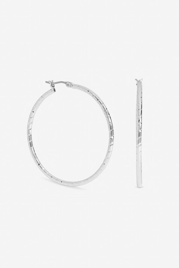 Inicio Sterling Silver Plated Large Textured Hoops - Gift Pouch