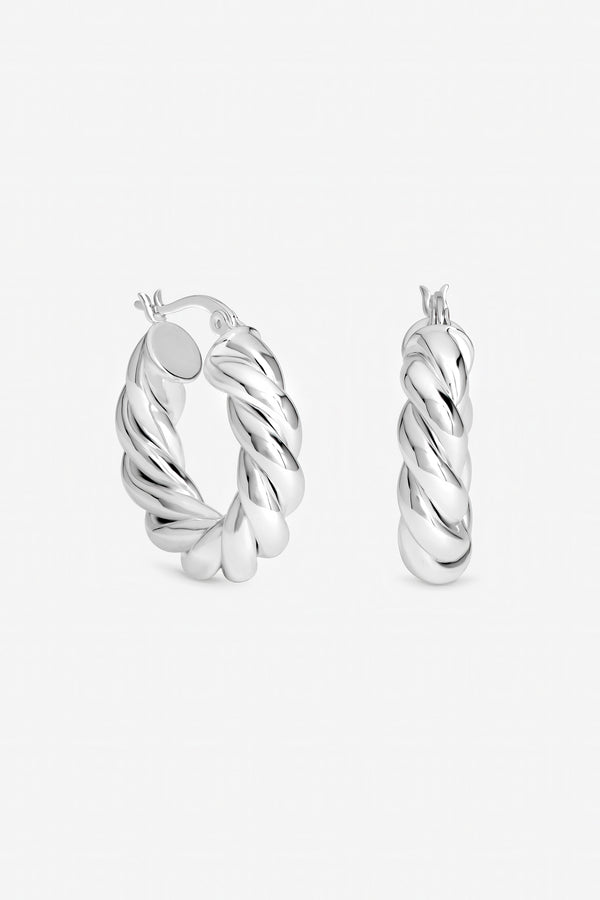 Inicio Sterling Silver Plated Twisted Chubby Hoops - Gift Pouch