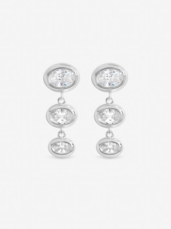 Inicio Sterling Silver Plated Graduated Cubic Zirconia Bezel Drop Earrings - Gift Pouch