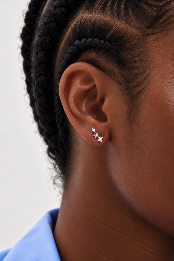 Simply Silver 925 Sterling Silver Polished Three Star Climber Earrings