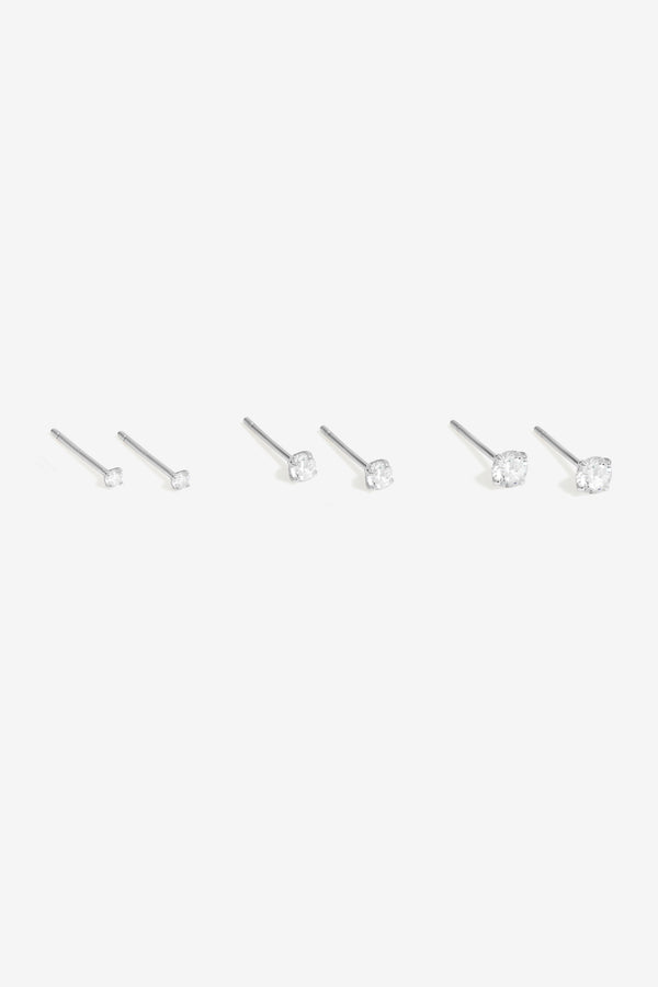 Simply Silver 925 Sterling Silver Cubic Zirconia Classic Round Earrings - Pack Of 3