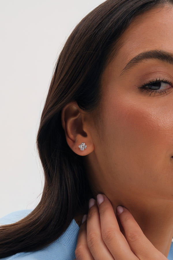 Simply Silver 925 Sterling Silver Polished And Cubic Zirconia Clover Stud Earrings