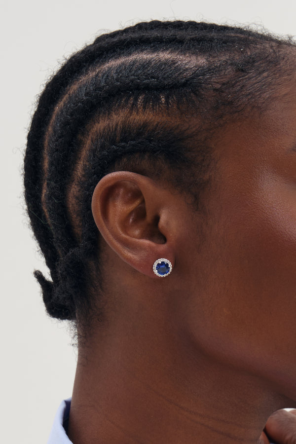 Brilliant Round Sapphire Clara Halo Stud