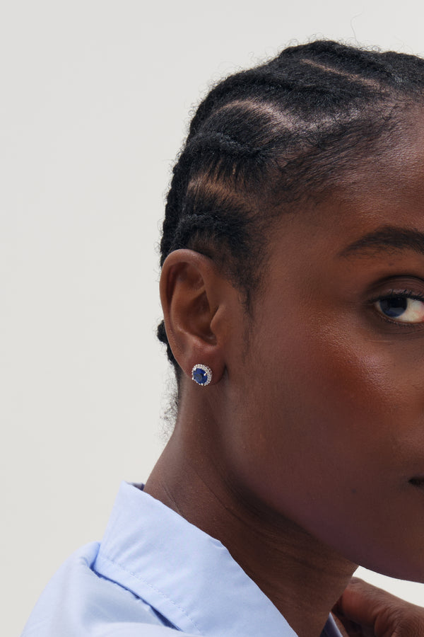 Brilliant Round Sapphire Clara Halo Stud