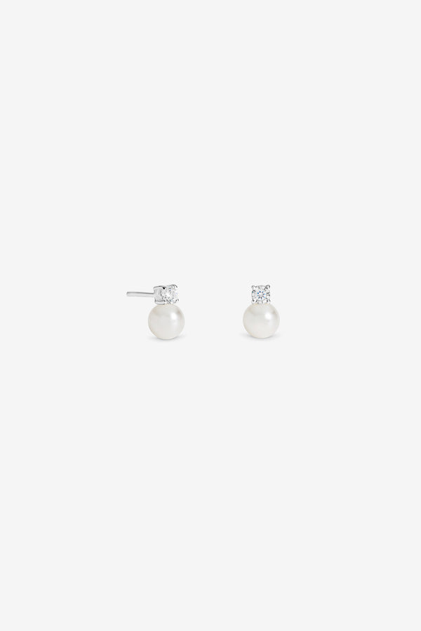 Simply Silver 925 Sterling Silver Cubic Zirconia And Pearl Stud