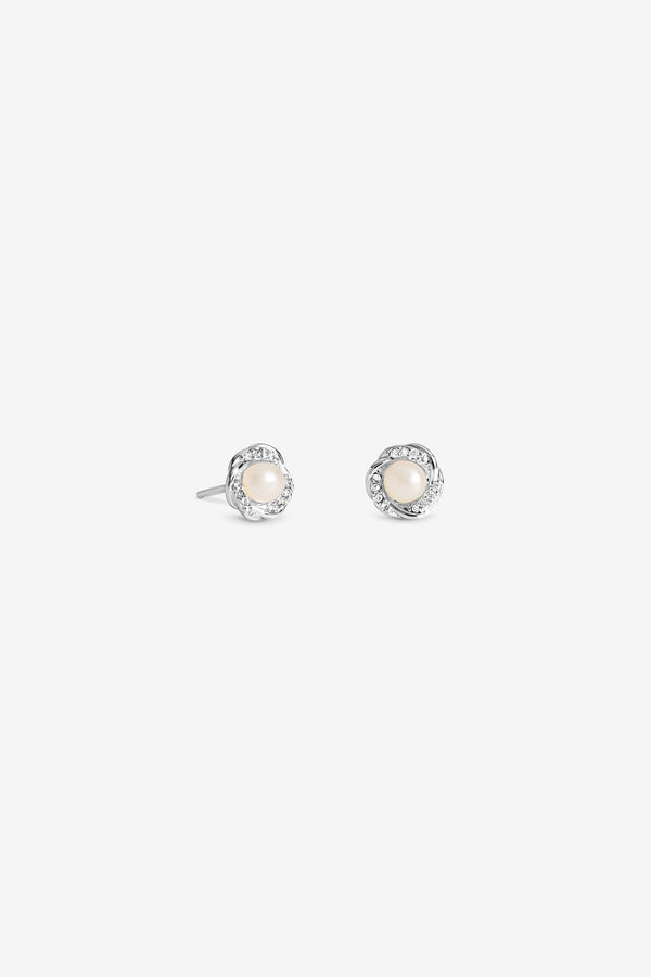 Cubic Zirconia Pearl Halo Twist Stud