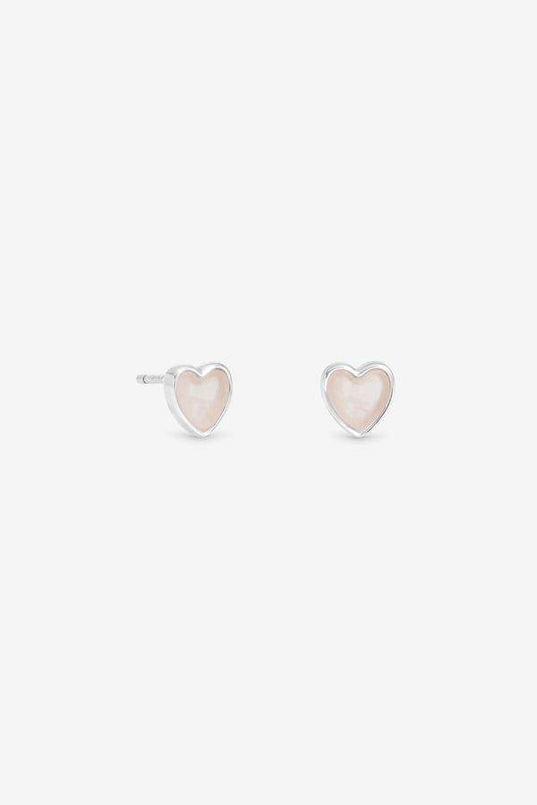Simply Silver 925 Sterling Silver Heart Rose Quartz Stud Earrings