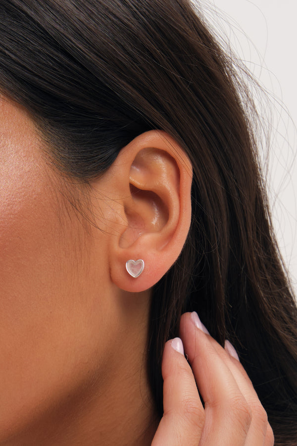 Simply Silver 925 Sterling Silver Heart Rose Quartz Stud Earrings