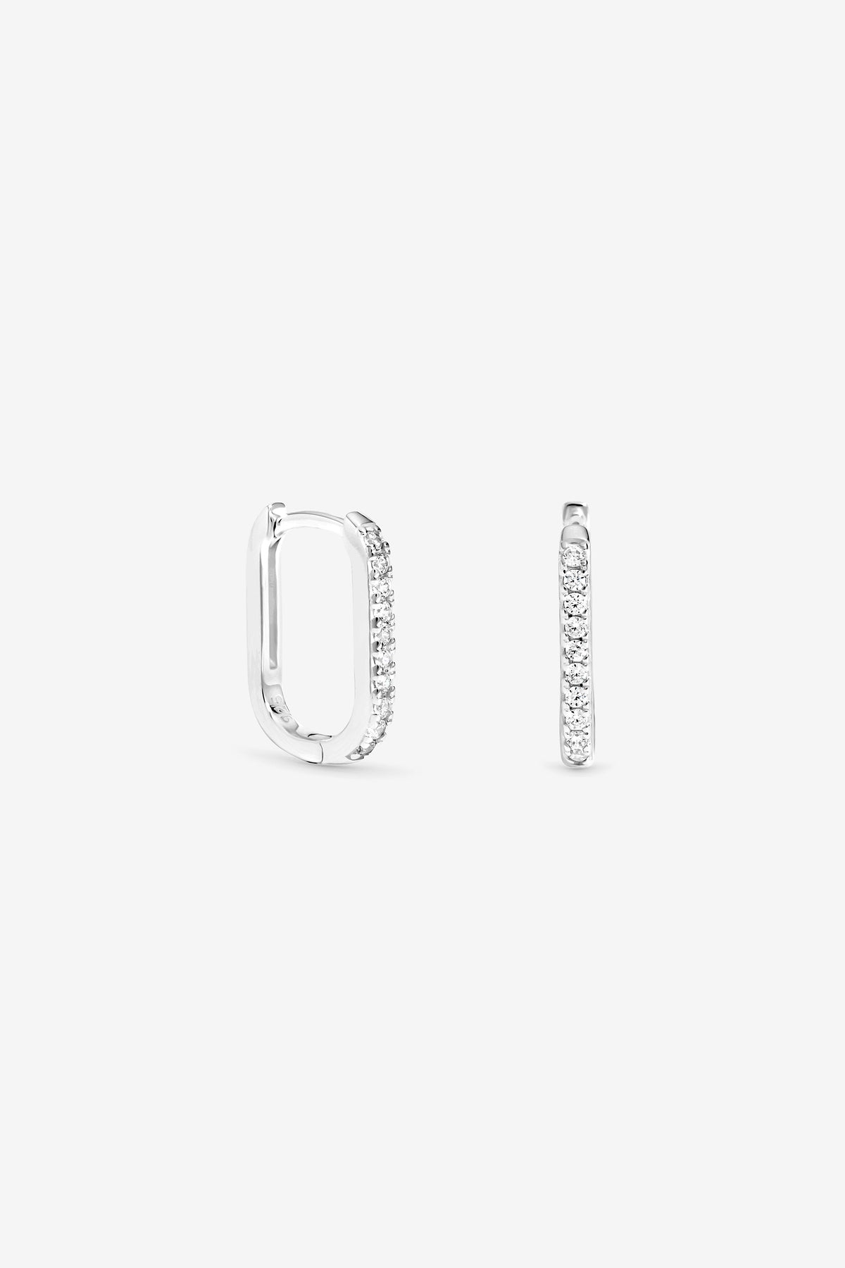 Simply Silver 925 Sterling Silver Cubic Zirconia Rectangle Hoop Earrings