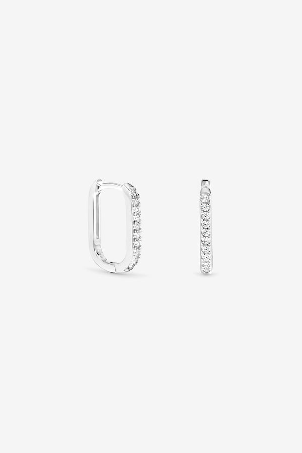 Simply Silver 925 Sterling Silver Cubic Zirconia Rectangle Hoop Earrings