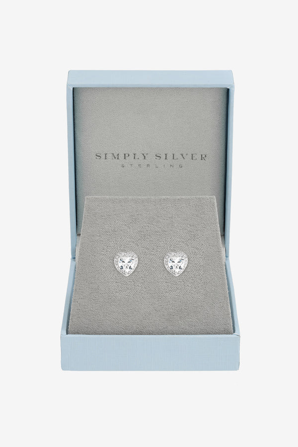 Simply Silver 925 Sterling Silver Halo Heart Earrings - Gift Boxed