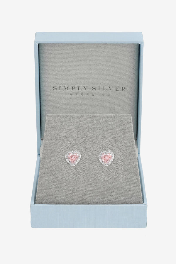 Simply Silver 925 Sterling Silver Vintage Rose Halo Heart Earrings - Gift Boxed