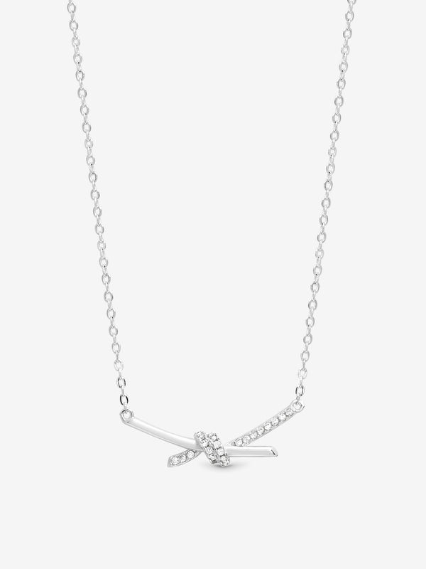 Simply Silver Sterling Silver 925 Polished and Pave Love Knot Necklace