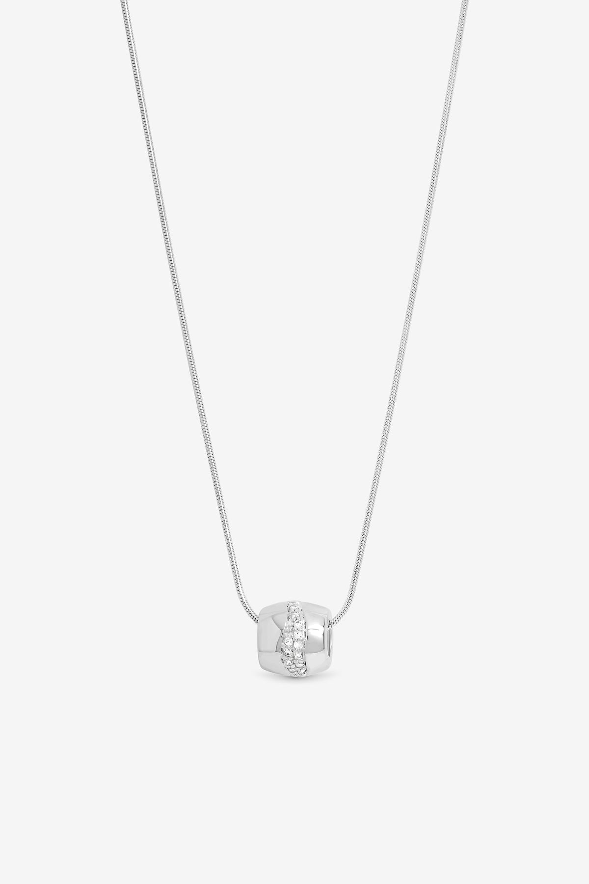 Simply Silver Sterling Silver 925 Polished and Pave Charm Pendant