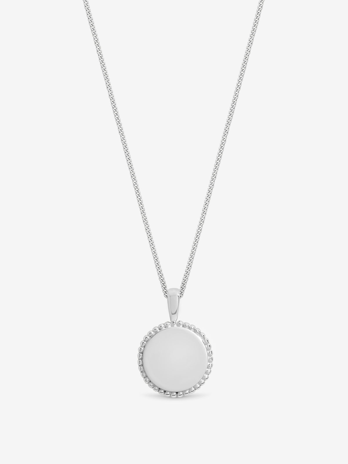 Simply Silver Sterling Silver 925 Personalised Beaded Edge Round Pendant