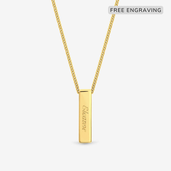 Simply Silver 14ct Gold Plated Sterling Silver Personalised Bar Pendant