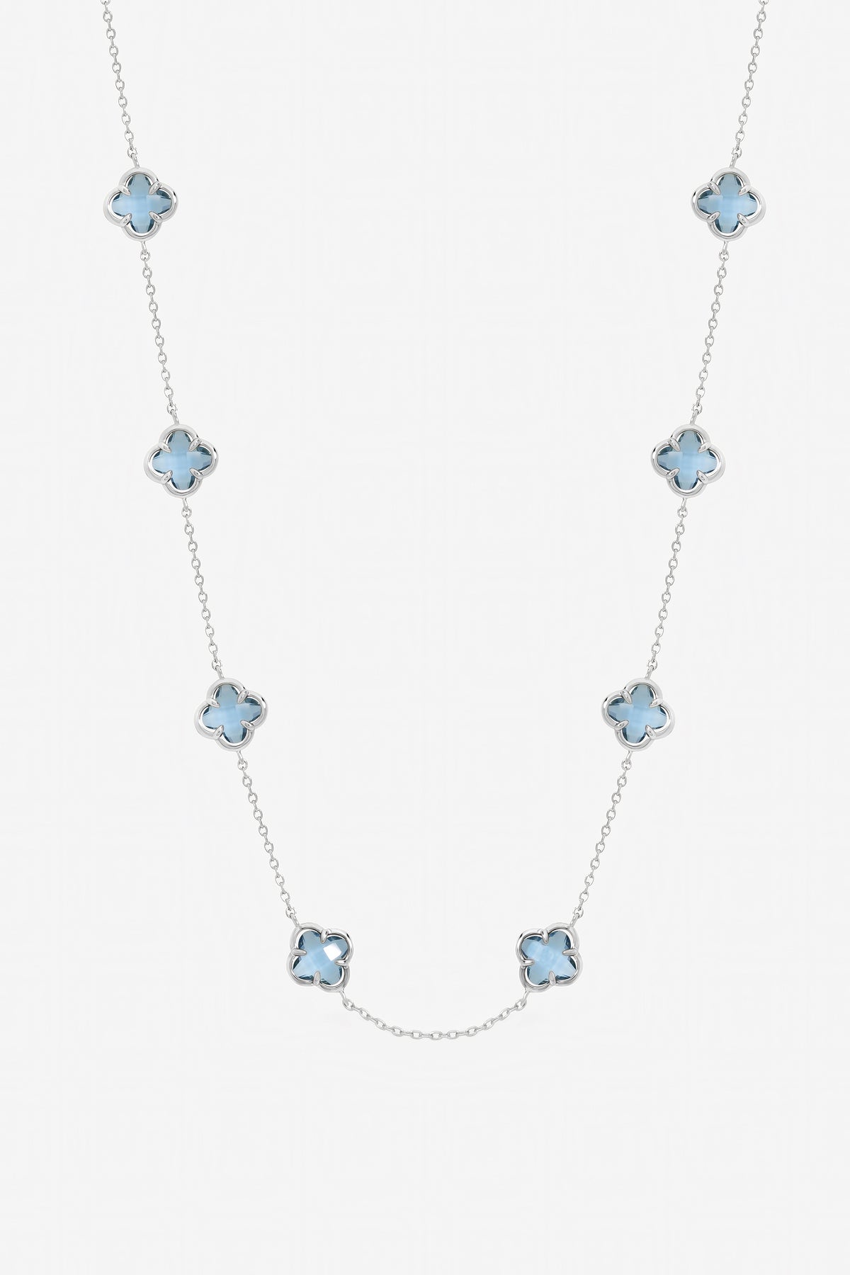 Inicio Sterling Silver Plated Light Sapphire Clover Necklace - Gift Pouch