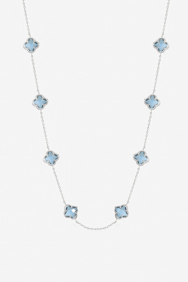 Inicio Sterling Silver Plated Light Sapphire Clover Necklace - Gift Pouch
