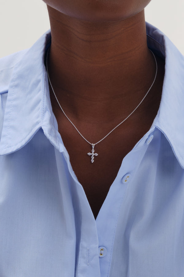 Simply Silver 925 Sterling Silver Cubic Zirconia Cross Necklace - Gift Pouch