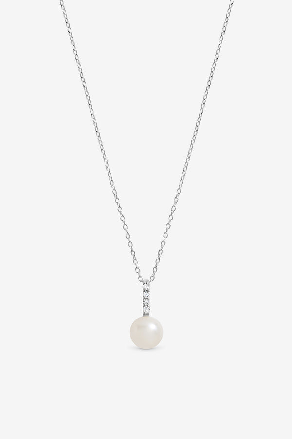 Cubic Zirconia Bar Pearl Pendant