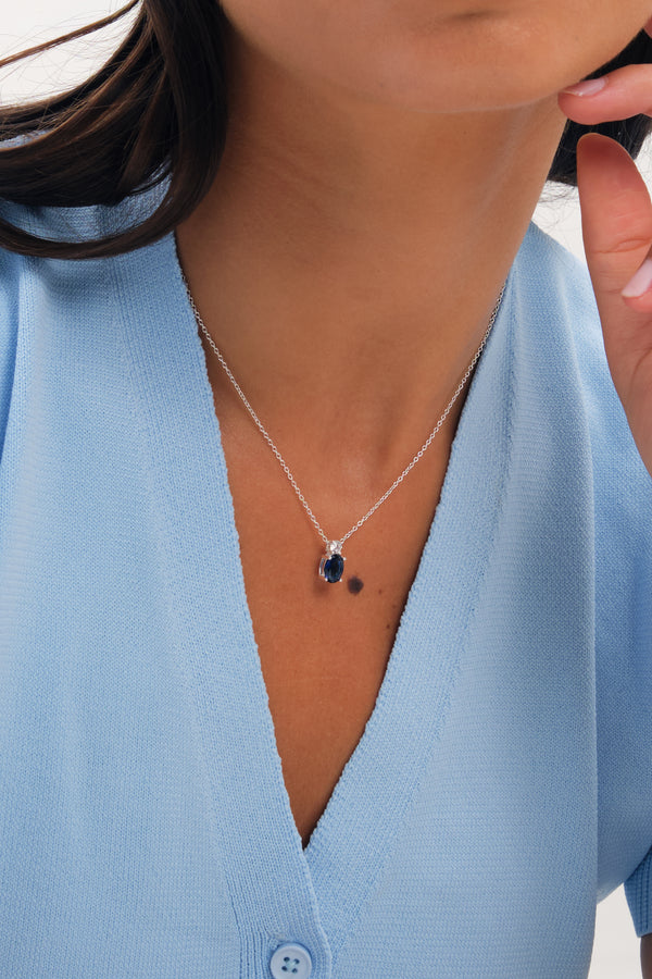 Simply Silver 925 Sterling Silver Sapphire Pendant - Gift Pouch