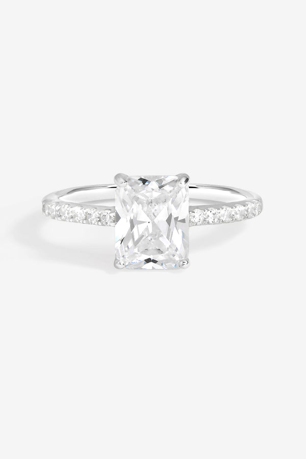 Simply Silver Sterling Silver 925 Pave Emerald Cut Engagement Ring