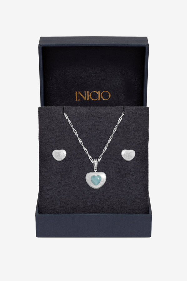 Inicio Sterling Silver Satin Heart Set - Gift Box