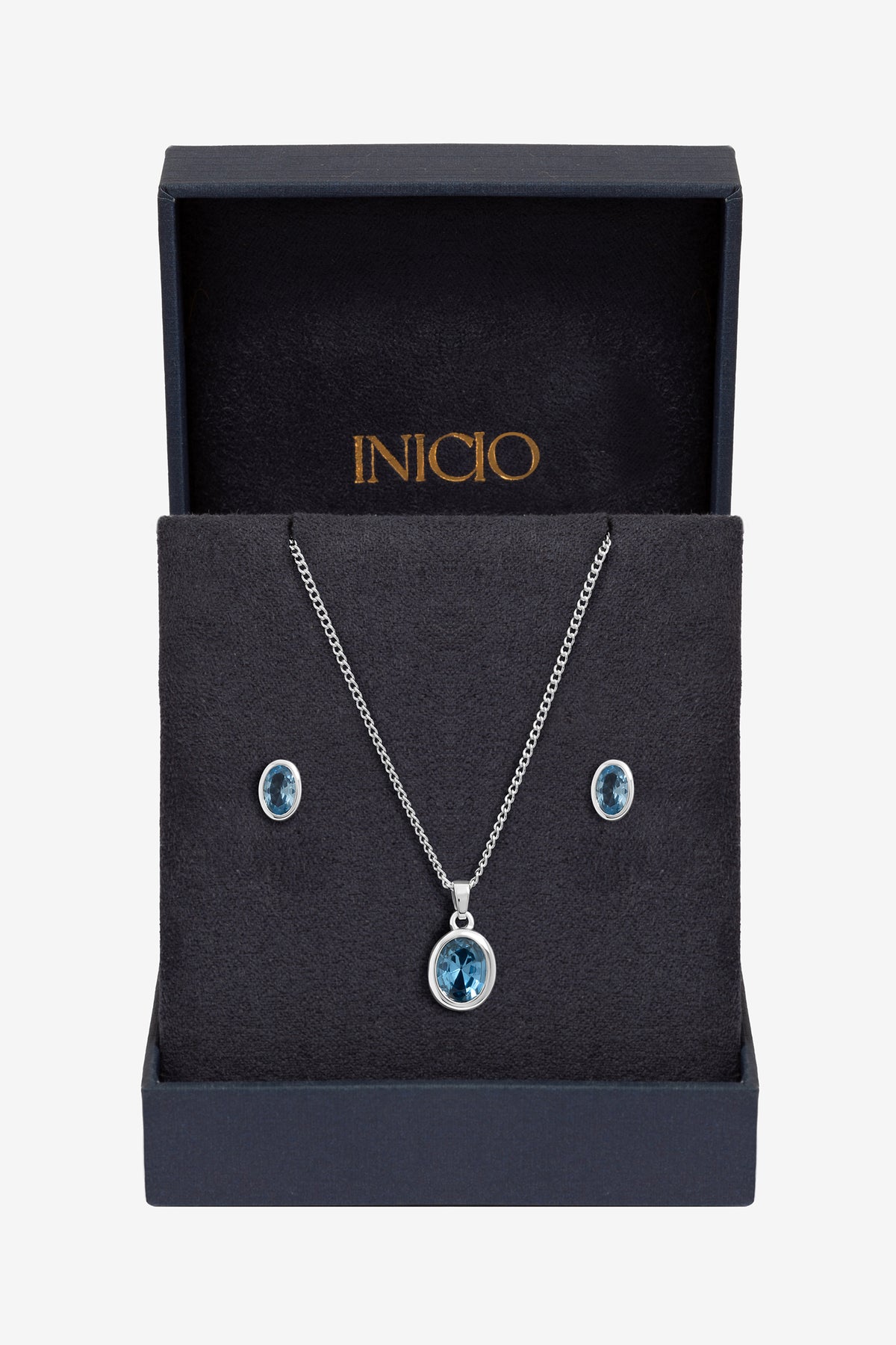 Inicio Sterling Silver Blue Topaz Oval Bezel Set - Gift Box