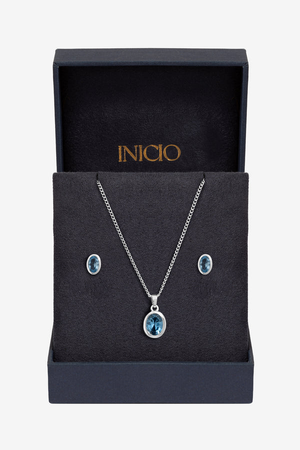 Inicio Sterling Silver Blue Topaz Oval Bezel Set - Gift Box