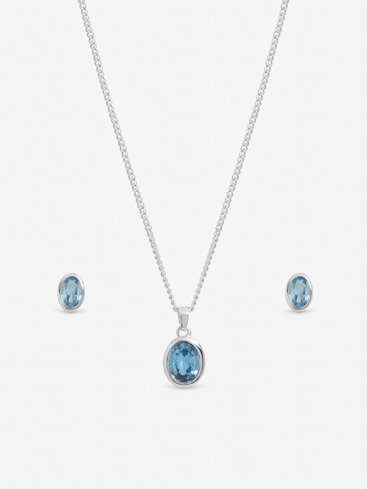 Inicio Sterling Silver Blue Topaz Oval Bezel Set - Gift Box