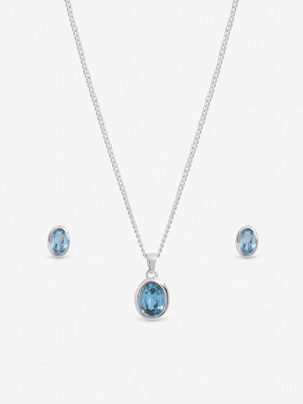 Inicio Sterling Silver Blue Topaz Oval Bezel Set - Gift Box