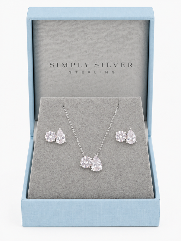 Simply Silver 925 Sterling Silver Plated Toi et Moi Cubic Zirconia Set