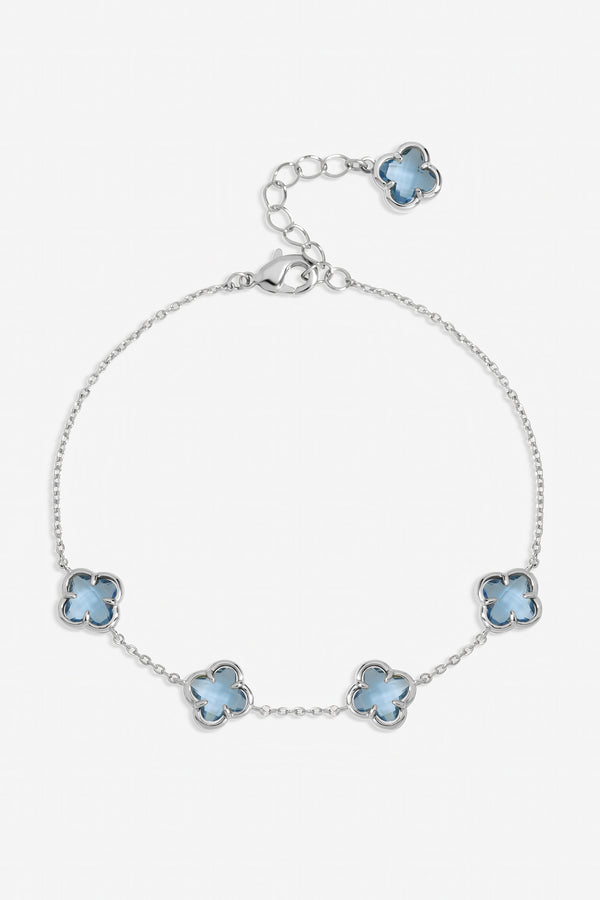 Inicio Sterling Silver Plated Light Sapphire Clover Bracelet - Gift Pouch