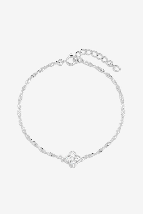 Simply Silver 925 Sterling Silver Cubic Zirconia Clover Bracelet - Gift Pouch