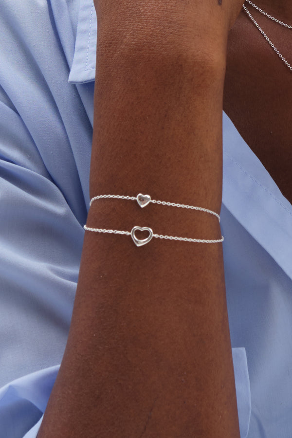 Simply Silver 925 Sterling Silver Fine Polished Heart Bracelet - Gift Pouch