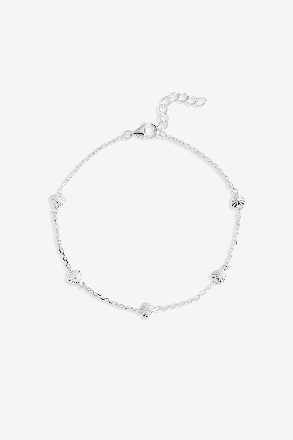 Simply Silver 925 Sterling Silver Diamond Cut Station Heart Bracelet