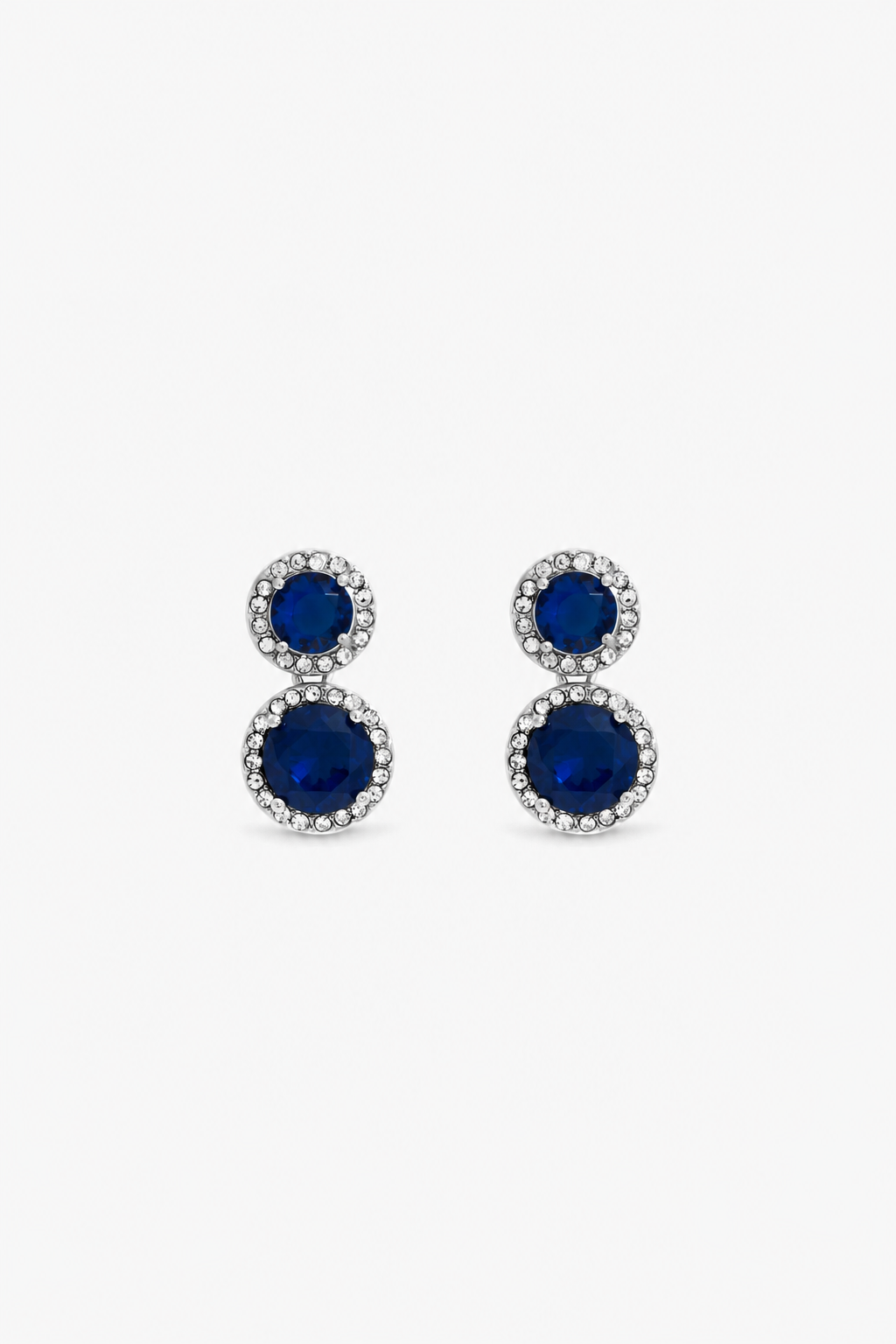 Jon Richard Rhodium Plated Cubic Zircona And Sapphire Double Halo Drop Earrings