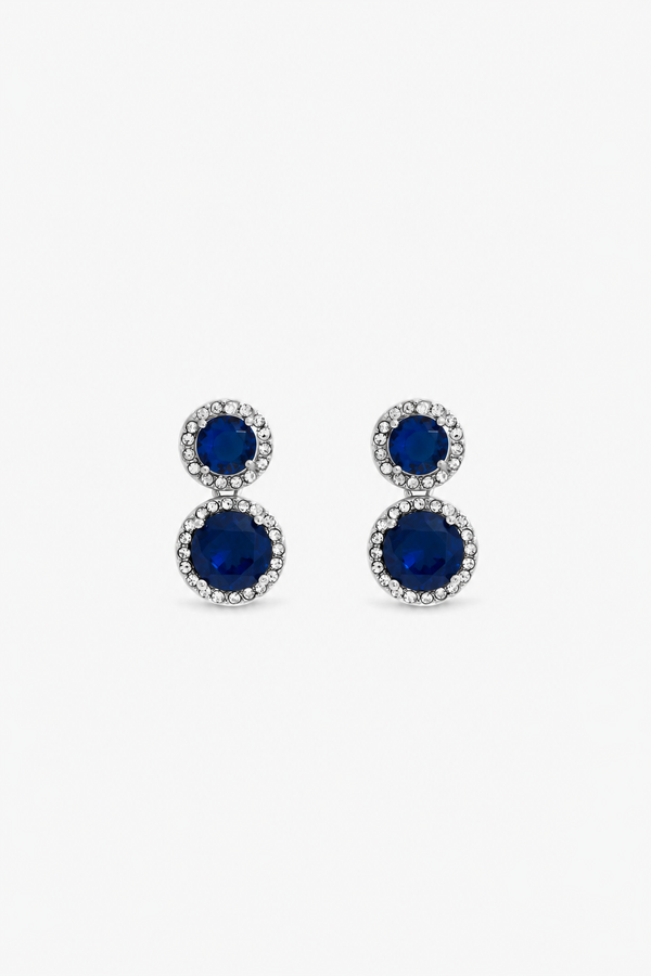 Jon Richard Rhodium Plated Cubic Zircona And Sapphire Double Halo Drop Earrings