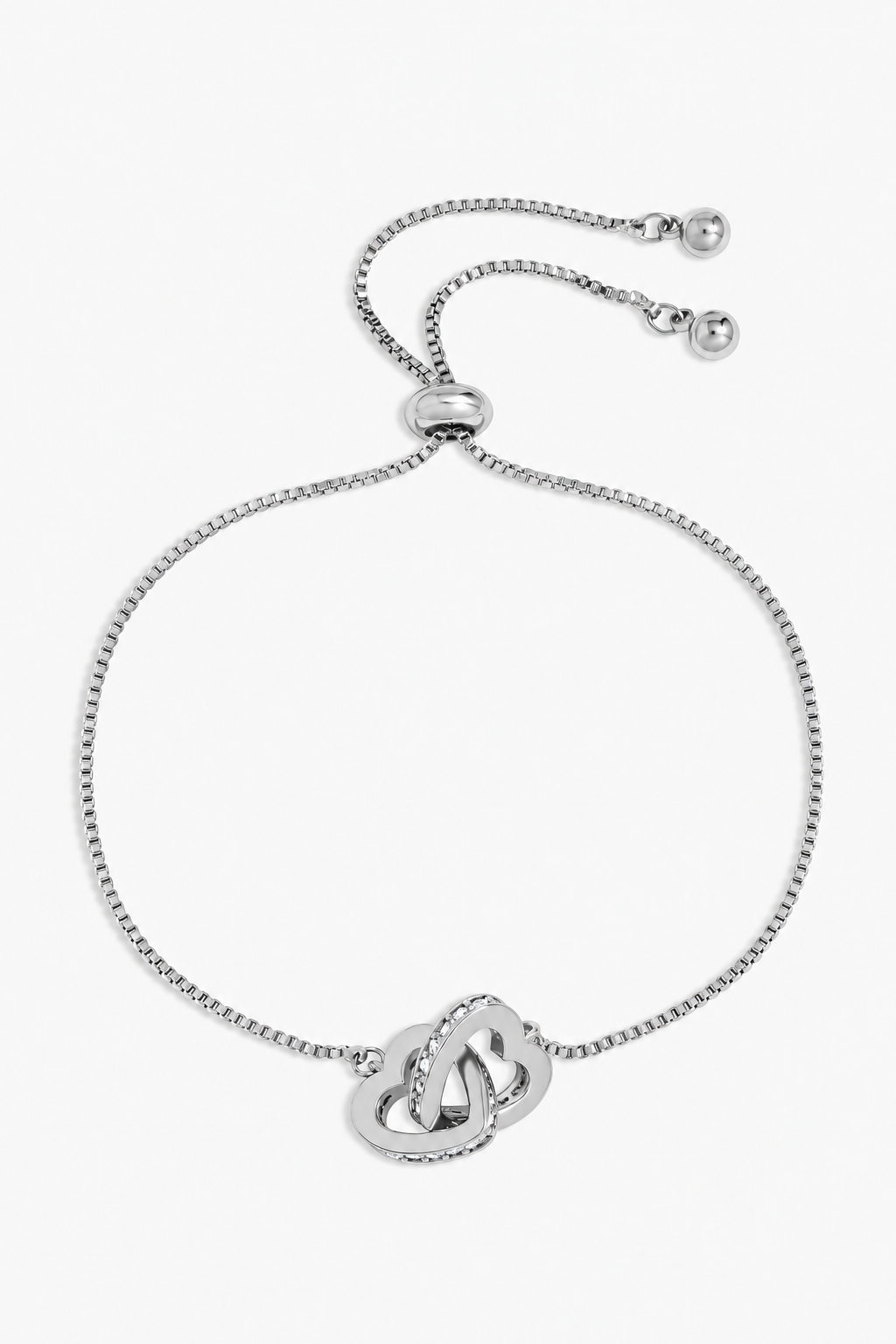 Silver Plated Clear Interlink Heart Bracelet