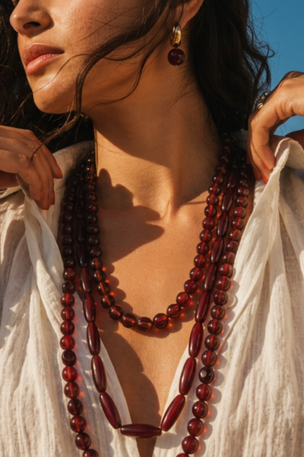 Mood Burgundy Beaded Multirow Necklace